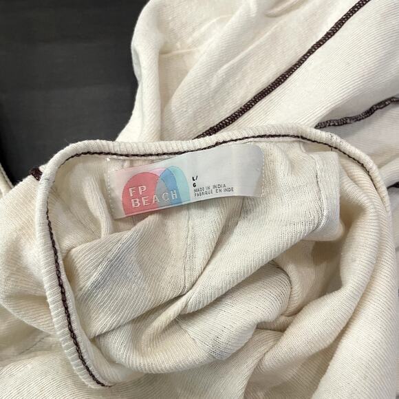 Free People Beach Contrast Piping Maxi Dress Cream Brown Women's Size L - Picture 2 of 3